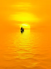  atardecer en el mar con unos veleros en el horizonte © kesipun