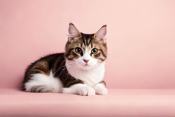Munchkin cat on light pink background