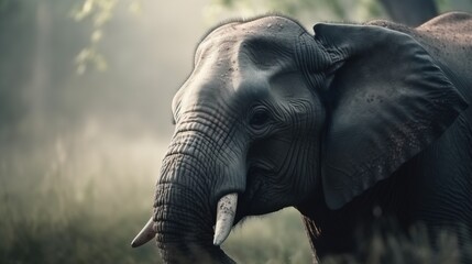 Fototapeta na wymiar an elephant with tusks standing in a field of grass. generative ai