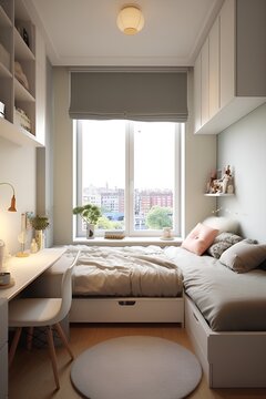 Interior design european small bed room in white colors