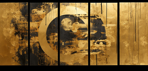 Gilded Luxury: Gold Leaf and Black Home Decor Painting with Sophisticated Elegance, Generative AI