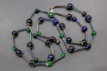 Unique colorful gemstone necklace, handmade jewelry concept, promotional photo for an online jewelry store