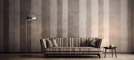 gray couch in a living room with empty walls