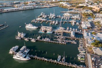 Aerial view of Key West, Florida cityscape landscape of harbor and yacht club with boats and yachts in boat dock