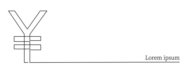 Yen currency, one line art, continuous contour drawing,hand-drawn icon for business,international financial valuta sign,trendy template for web design,social media.Editable stroke.Vector illustration