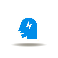 Vector illustration of head and lightning. Icon of headache, head pain. Symbol of meningitis.