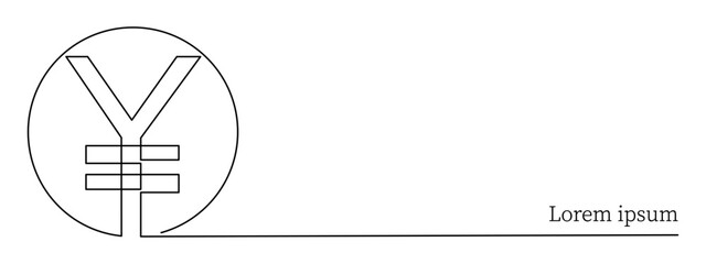 Yen currency, one line art, continuous contour drawing,hand-drawn icon for business,international financial valuta sign,trendy template for web design,social media.Editable stroke.Vector illustration