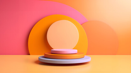 Abstract minimal concept. Vibrant bright multi colour background with podium stage, abstract...