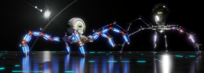 3 D Illustration of a funny spider robot.