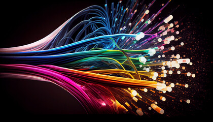Colorful Fiber Optic Cable created with Generative AI technology