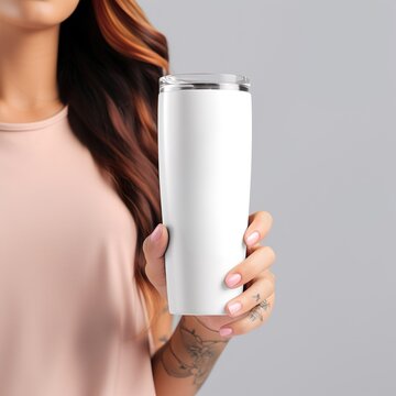 drinking container mockup held by woman