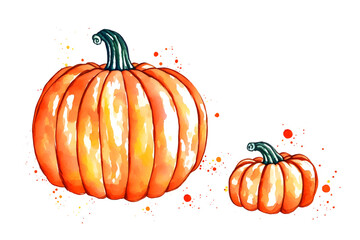 Watercolor painting orange pumpkins vector isolated on white background, autumn design elements