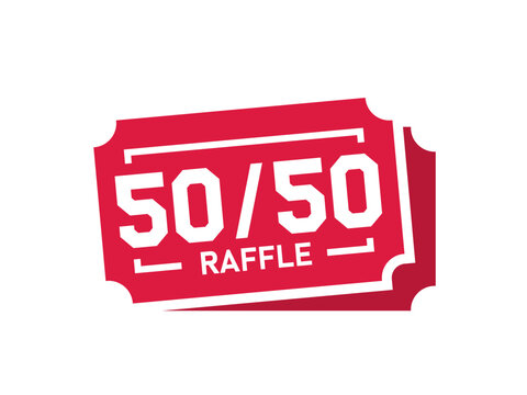Red 50-50 raffle ticket icon. Clipart image isolated on white background