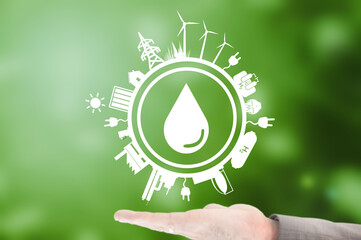 Symbole für Nachhaltigkeit - Wassermangel mit grünem Hintergrund