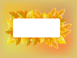 Autumn background. Frame for text. Thanksgiving and Harvest Day. Leaf fall horizontal banner. Vector illustration, Watercolor maple leaves border.