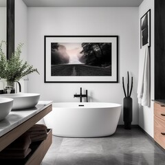 Fototapeta na wymiar Contemporary Bathroom with Floating Vanity and Single Frame Mockup