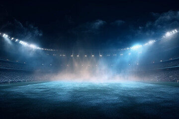 Nighttime ambiance: The dark night is brought to life by the dazzling glow of stadium lights, accompanied by wisps of enchanting smoke. Generative AI