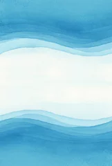 Foto op Plexiglas Abstract Watercolor wet flow blot smear painting.  Sea wave water. Blue color canvas texture vertical background. © Liliia