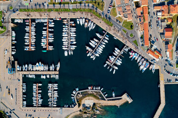 Włochy, Sardynia, Prowincja Sassari - port Palau z lotu ptaka, jachty, łodzie, zatoka, wakacje,...