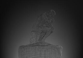black thinking man statue and background 3d render image