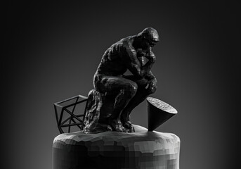 black thinking man statue and background 3d render image