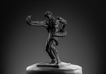 black statue of man holding snake in hand and background 3d render image