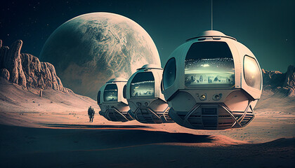Fototapeta na wymiar Lunar space moon camp living habitat galaxy future mobility 
