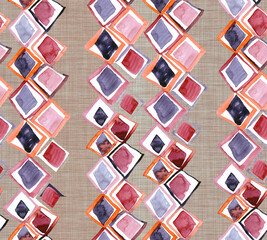 Rug seamless texture with ethnic pattern, fabric texture, grunge background, boho style pattern, patchwork, 3d illustration