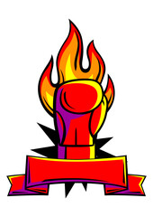 Emblem with boxing glove. Box club label. Sport illustration in cartoon style.