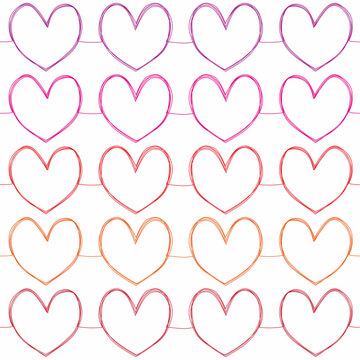 Seamless design of continuous one line drawing hearts. Colorful sketch hearts.  Beautiful design for leaflet, flyer, wallpaper, wrapping paper, banner, brochure, book cover and more.