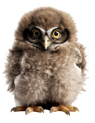 Fototapeta premium Owl chick isolated on the transparent background PNG. AI generative.
