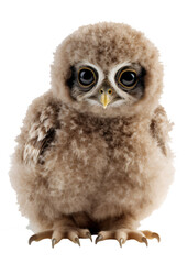 Fototapeta premium Owl chick isolated on the transparent background PNG. AI generative.