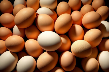 Lots of chicken eggs. AI Generated