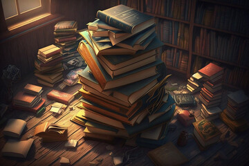 many books. Symbol of knowledge. AI Generated