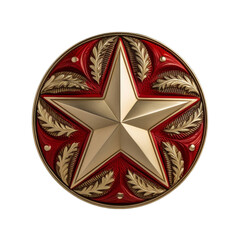 a red and gold star on a transparent background, in the style of soviet realism, white and bronze...