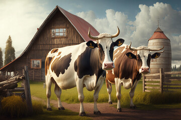 Cows on the farm. AI Generated