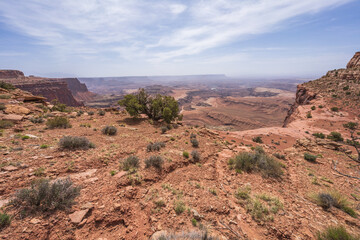 hiking the lathrop trail in canyonlands national park in utah, usa