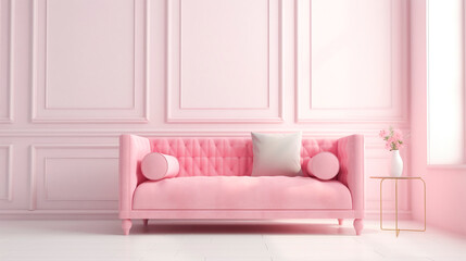 Fototapeta na wymiar glamorous pink sofa on a light pink background. Generative Ai. 