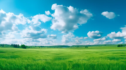 Fototapeta premium green grass and blue sky. Generative Ai. 