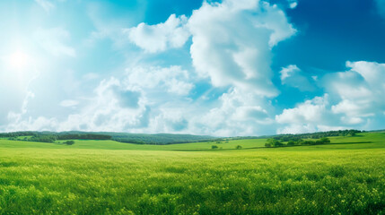 green field and sky. Generative Ai. 