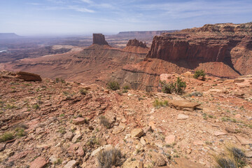 hiking the lathrop trail in canyonlands national park in utah, usa