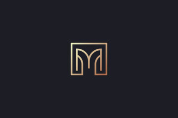 M letter design line style creative golden wordmark design typography illustration, m royal logo, m spa logo, m golden initials - obrazy, fototapety, plakaty