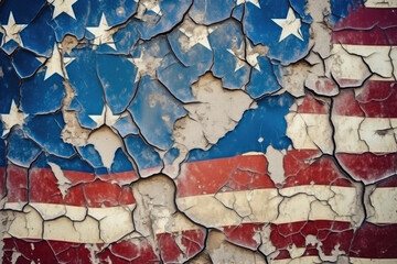 USA flag on old cracked wall. AI generative