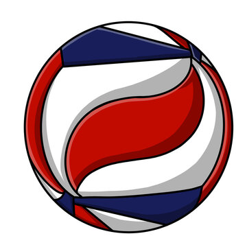 Vibrant Volleyball Illustration, Dive into the world of volleyball with this vibrant illustration featuring a white volleyball adorned with blue and red accents. 