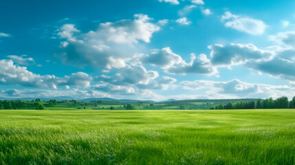 Obraz premium green grass and blue sky. Generative Ai. 