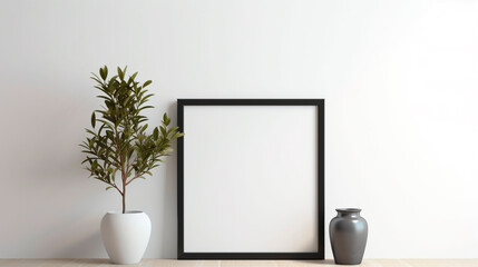 room with white wall window in blank frame or poster mockup. Generative Ai. 
