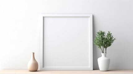 Fototapeta na wymiar white room with empty frame for poster mockup. Generative Ai. 