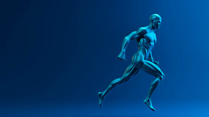 Fototapeta na wymiar digital running man on blue field. Generative Ai. 