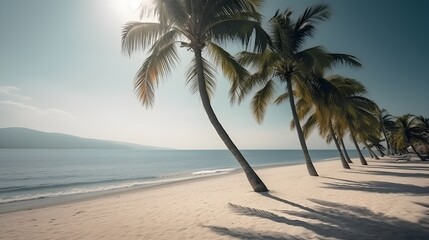 Fototapeta na wymiar Palmy Trees Enhance the Natural Splendor of a Sandy Beach, Captivating the Senses
