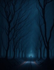 illustration of a scary forest at night